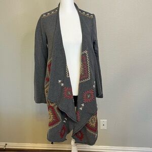 Johnny Was Aztec Gray Patterned Embroidered Cardigan Sweater Women's Size Small